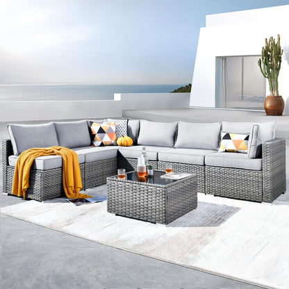 Outdoor Seven Piece Conversation Set with Coffee Table by ShipItFurniture