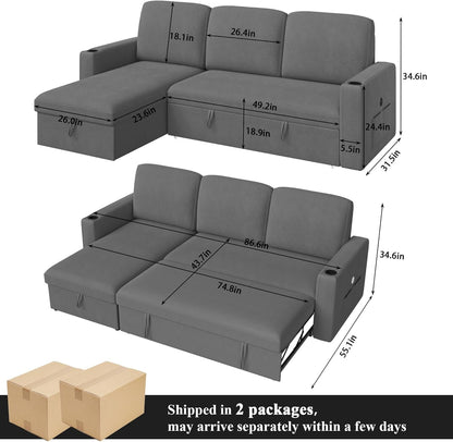 87 Inch Multi Functional Velvet Sleeper Sofa With Storage by ShipItFurniture