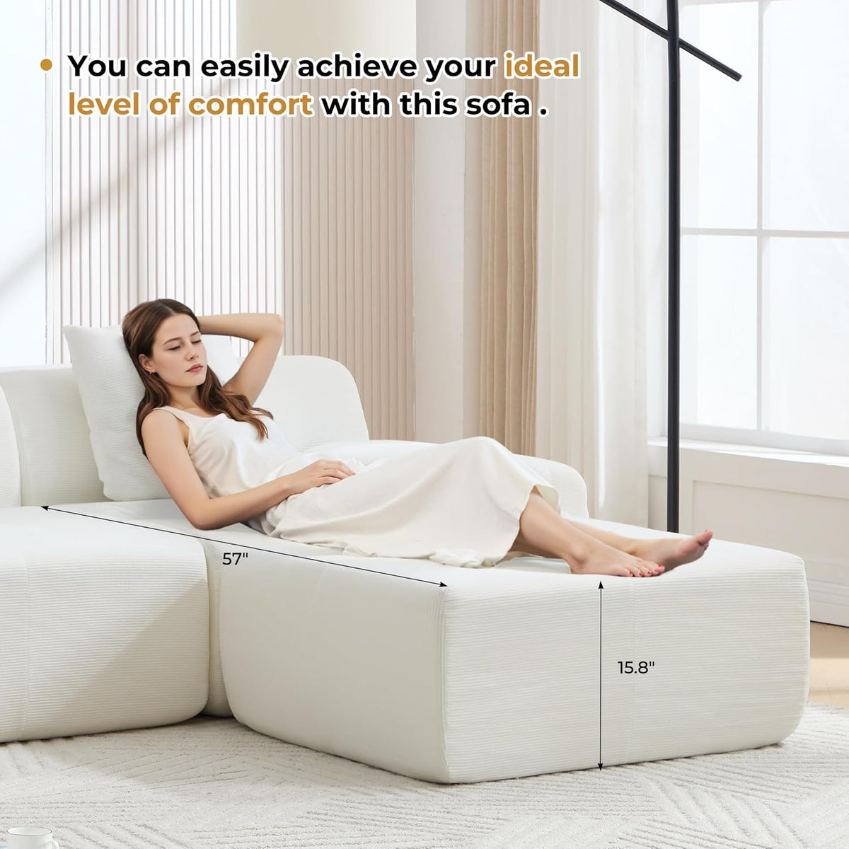 160 Inch White Corduroy Modular Sectional Sofa Set by ShipItFurniture