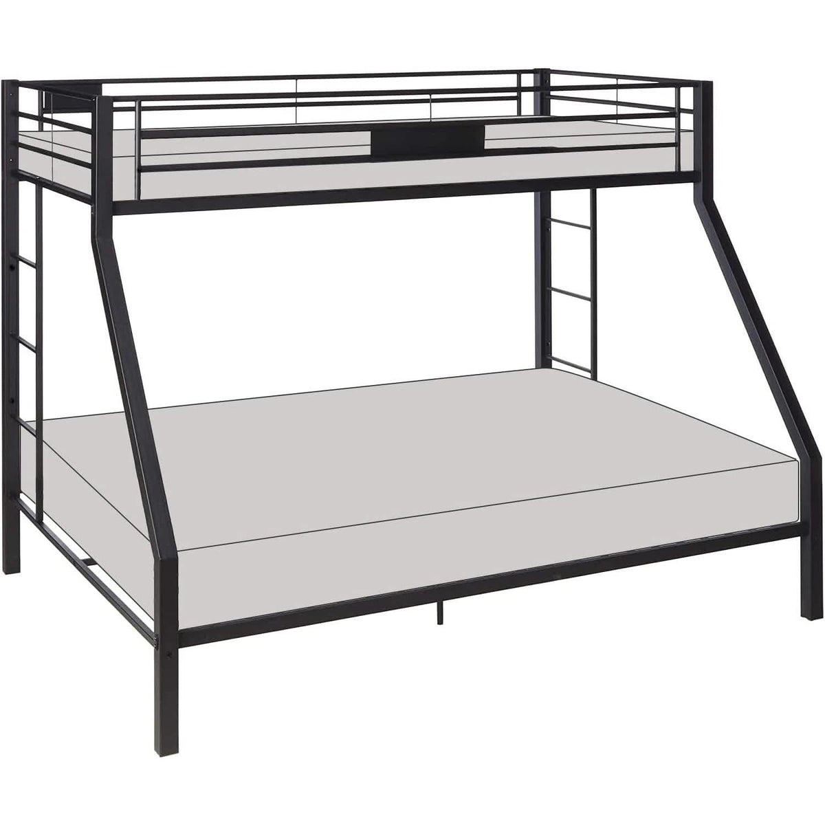 Twin XL Queen Bunk Bed In Sandy Black Finish Metal Slats by ShipItFurniture