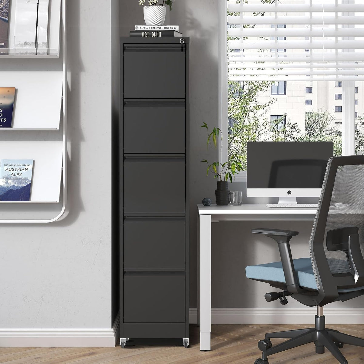 Black 5-Drawer Commercial-Grade Filing Cabinet Lockable by ShipItFurniture