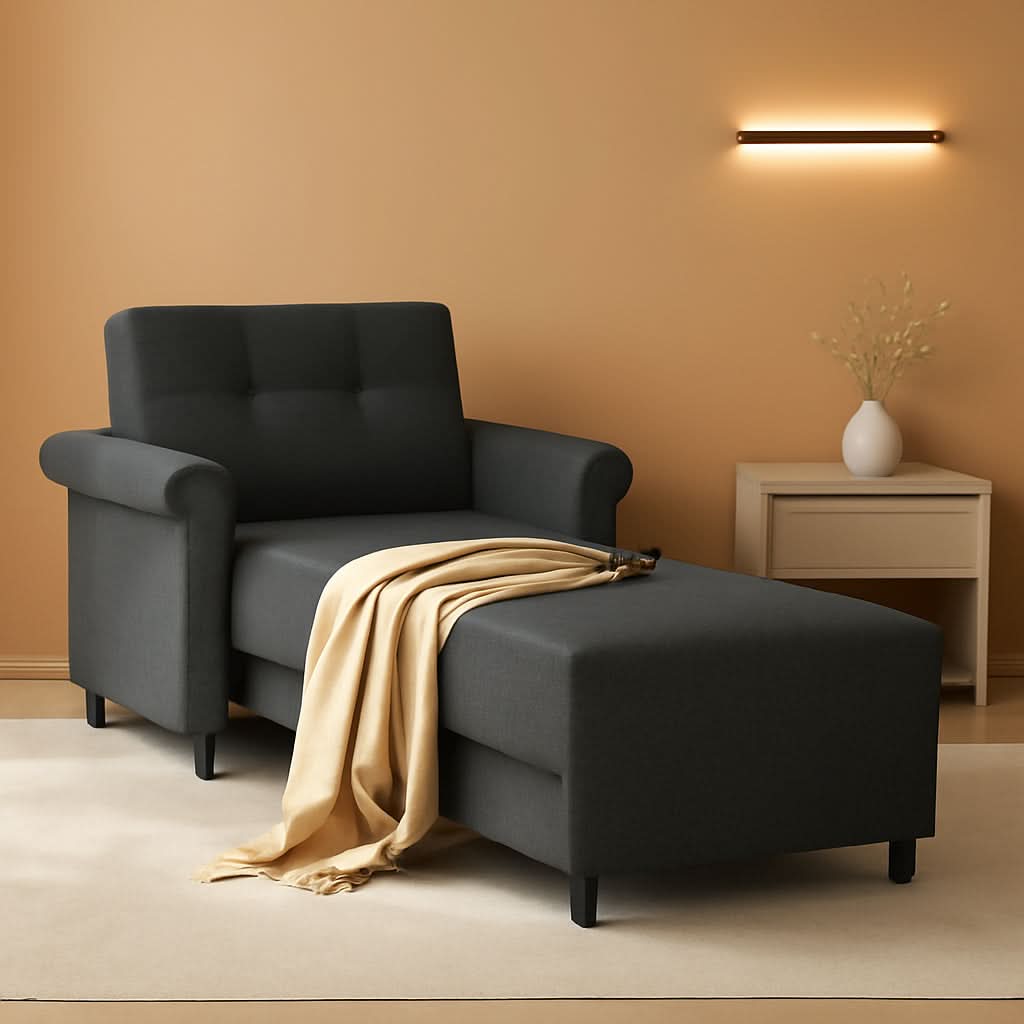 Dark Gray Lambswool Fabric Textured Sofa Bed Chair Storage by ShipItFurniture