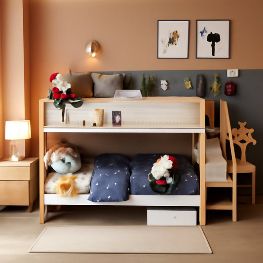 Full Over Full Bunk Bed White Wood Finish Trundle Storage by ShipItFurniture