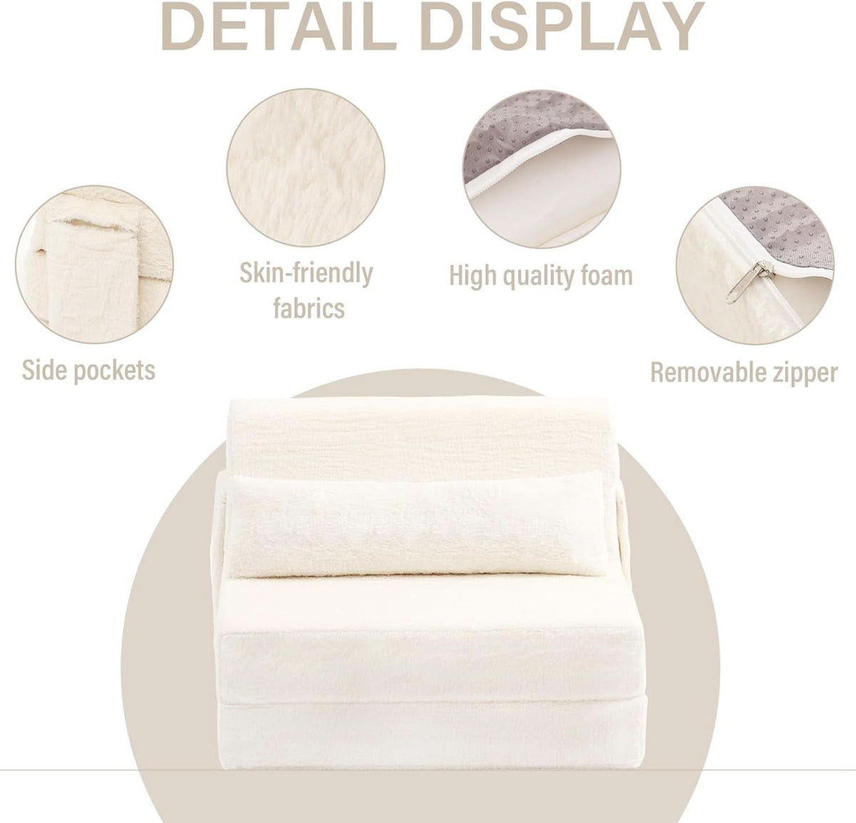 Multifunctional Sleeper Sofa Bed Single Size Beige by ShipItFurniture