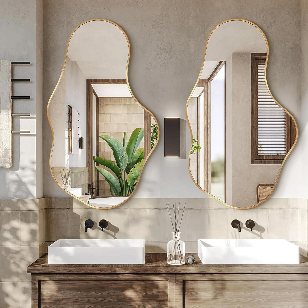 22X36 Irregular Wall Mirror Gold Aluminum Decorative by ShipItFurniture