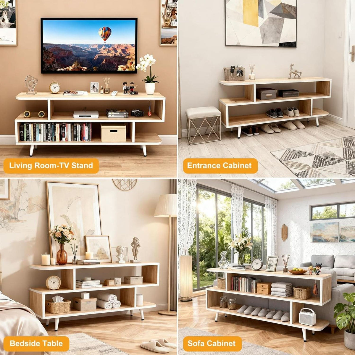 Walnut Finish 65 Inch TV Stand With Storage Cabinet Solutions by ShipItFurniture