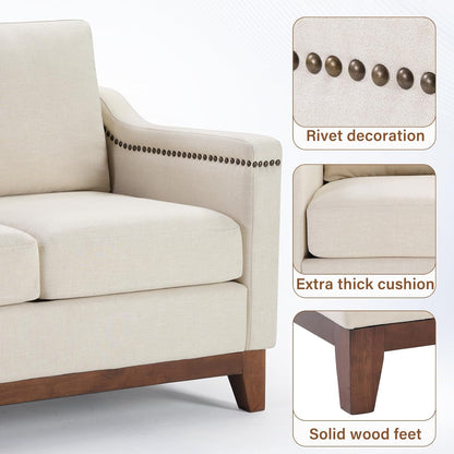 Beige ThreeSeater Upholstered Sofa With Nailhead Trim by ShipItFurniture