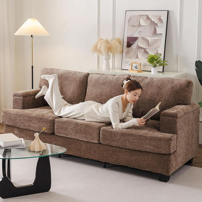 85 Inch L Shaped Couch Armrest Organizer Movable Ottoman by ShipItFurniture