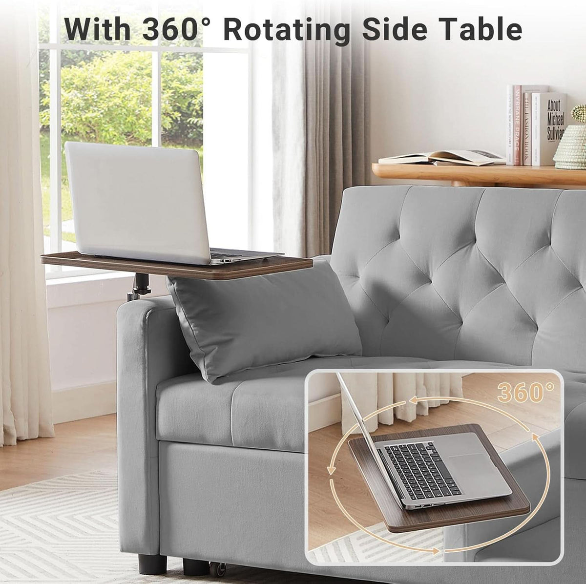 Grey Adjustable Backrest Convertible Sleeper Sofa Bed by ShipItFurniture