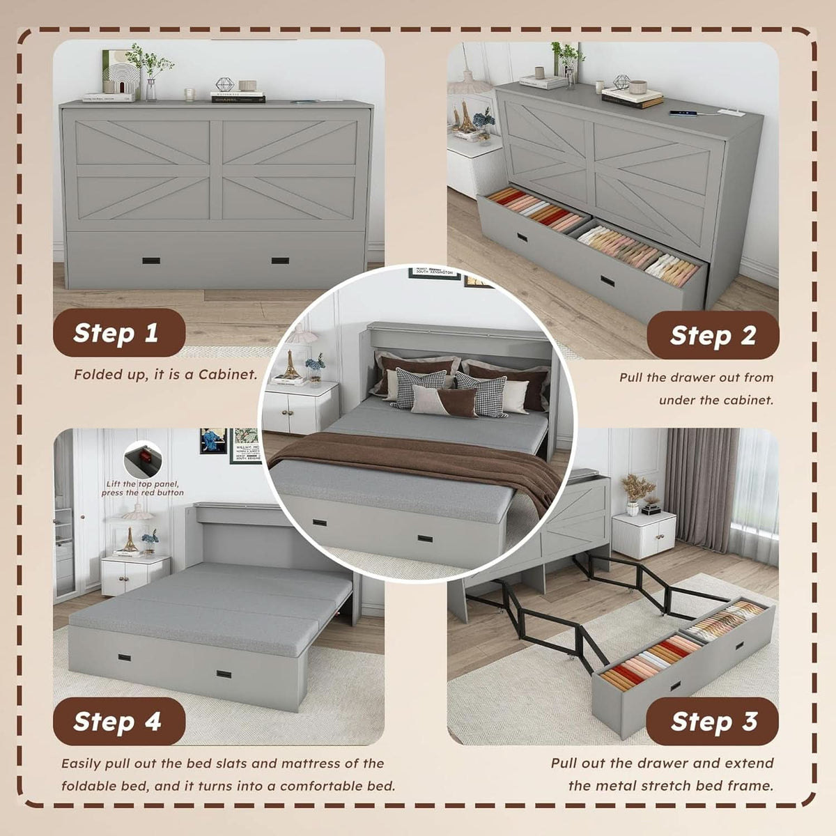 57 Inch Murphy Bed With Integrated Storage Solution by ShipItFurniture