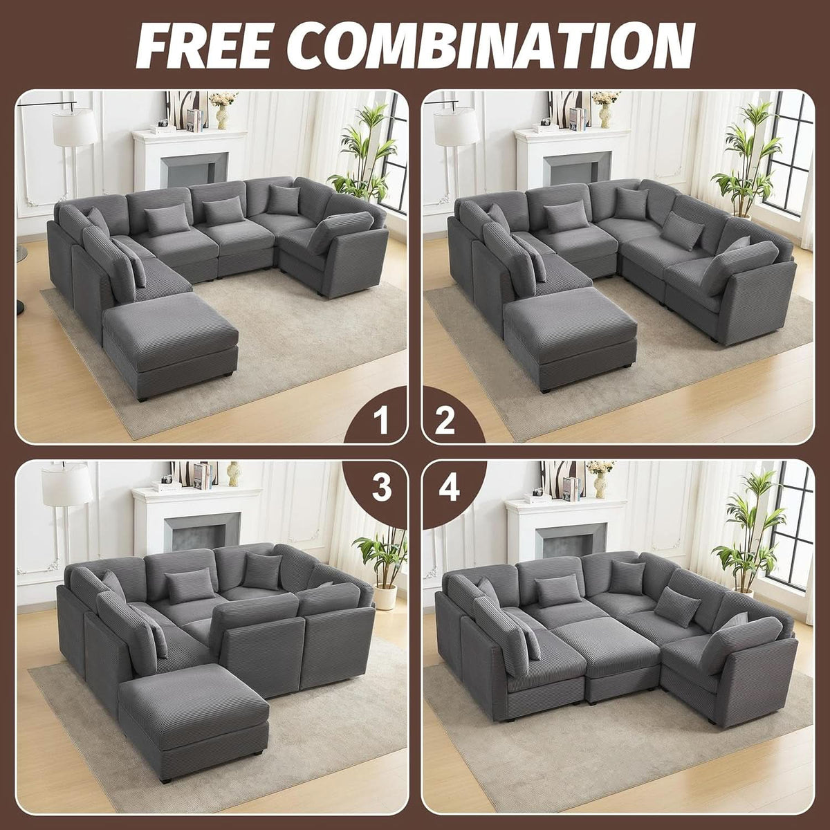 125Inch Oversized Corduroy Cloud Sleeper Grey Sofa by ShipItFurniture