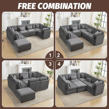 125Inch Oversized Corduroy Cloud Sleeper Grey Sofa by ShipItFurniture