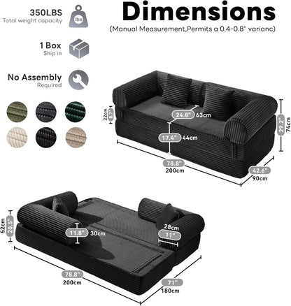 79 Inch Convertible Sofa Bed Black Luxurious Comfort by ShipItFurniture