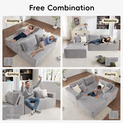 108 Inch Grey Upholstered Modular Sectional Chaise by ShipItFurniture