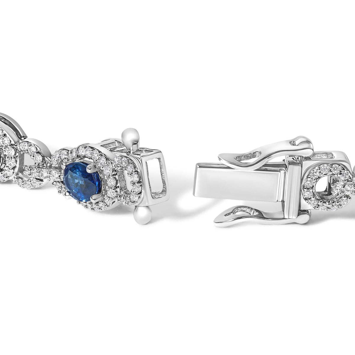 14K White Gold Vintage-Inspired Oval Blue Sapphire & Diamond Link Bracelet by Infinite Jewels