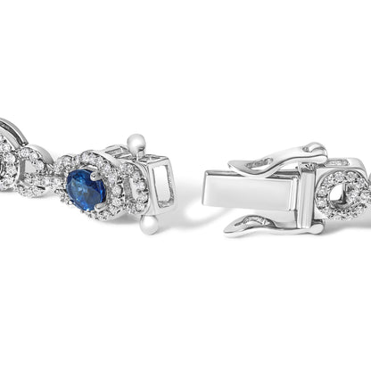 14K White Gold Vintage-Inspired Oval Blue Sapphire & Diamond Link Bracelet by Infinite Jewels