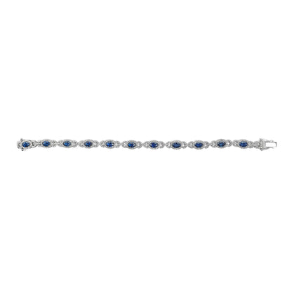 14K White Gold Vintage-Inspired Oval Blue Sapphire & Diamond Link Bracelet by Infinite Jewels