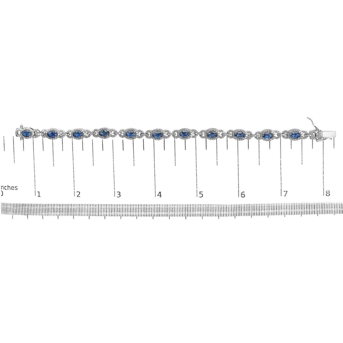 14K White Gold Vintage-Inspired Oval Blue Sapphire & Diamond Link Bracelet by Infinite Jewels
