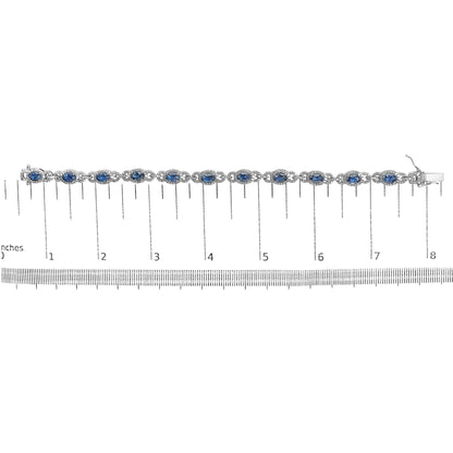 14K White Gold Vintage-Inspired Oval Blue Sapphire & Diamond Link Bracelet by Infinite Jewels