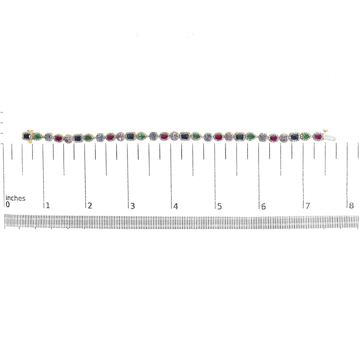 14K Yellow Gold Multi-Gemstone and Diamond Halo Rainbow Tennis Bracelet by Infinite Jewels