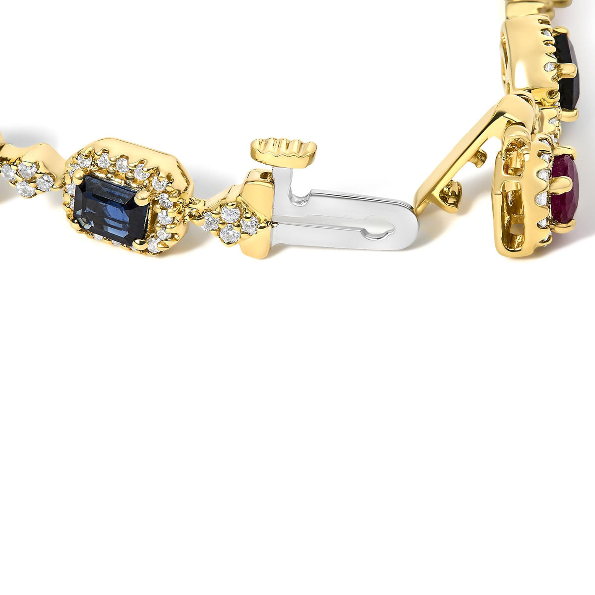 14K Yellow Gold Multi-Gemstone and Diamond Halo Rainbow Link Bracelet by Infinite Jewels