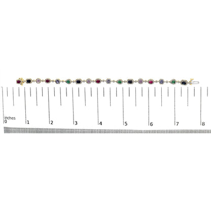 14K Yellow Gold Multi-Gemstone and Diamond Halo Rainbow Link Bracelet by Infinite Jewels