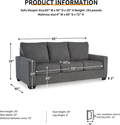 Queen Memory Foam Convertible Sofa Sleeper Charcoal by ShipItFurniture