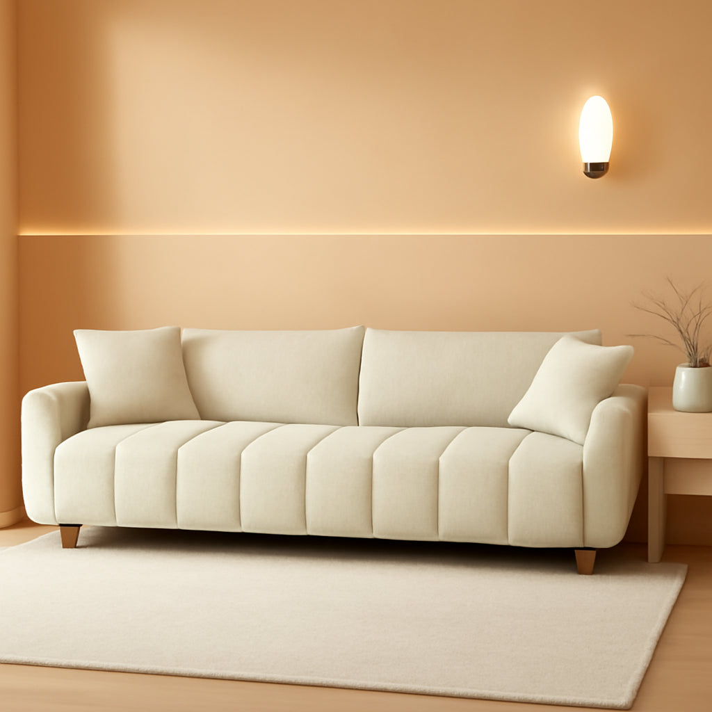 Cream Chenille Sleeper Sofa Bed With Expanded Storage by ShipItFurniture