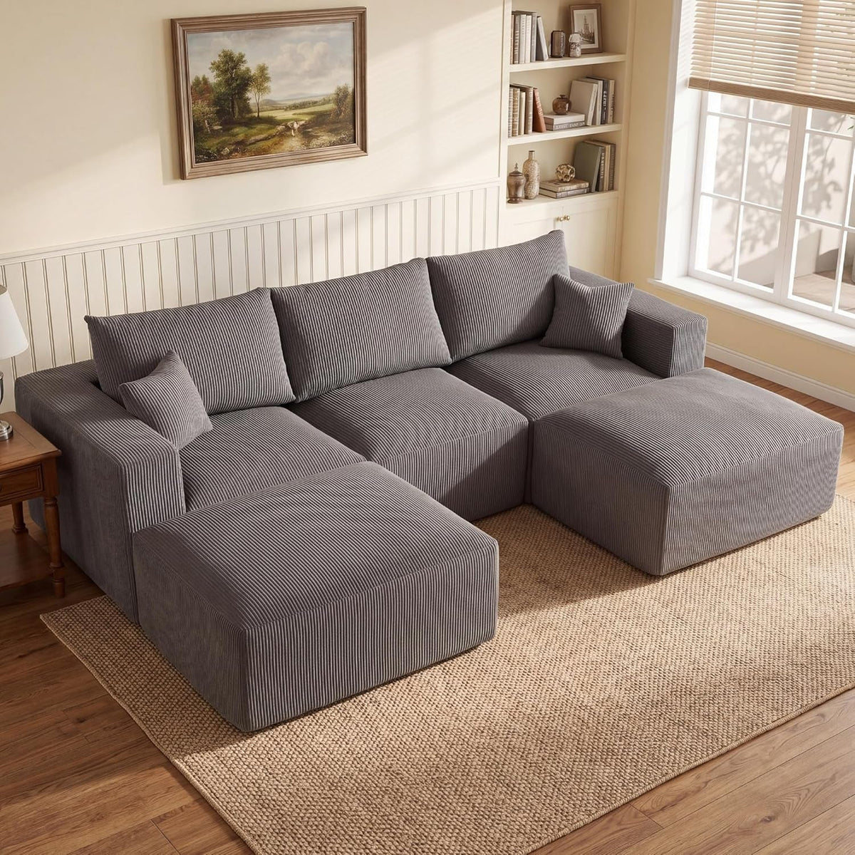 Gray 113 Inch Modular Upholstered Sectional Sofa Sleeper by ShipItFurniture
