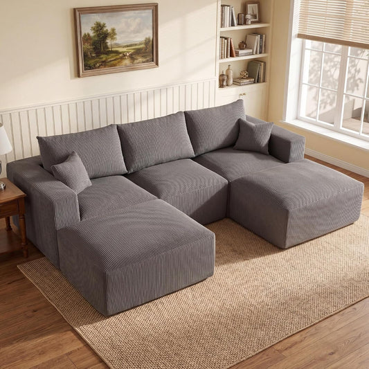 Gray 113 Inch Modular Upholstered Sectional Sofa Sleeper by ShipItFurniture