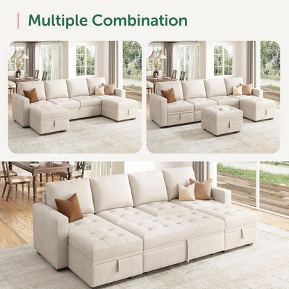 Beige Modular Sleeper Sectional Couch With Storage by ShipItFurniture