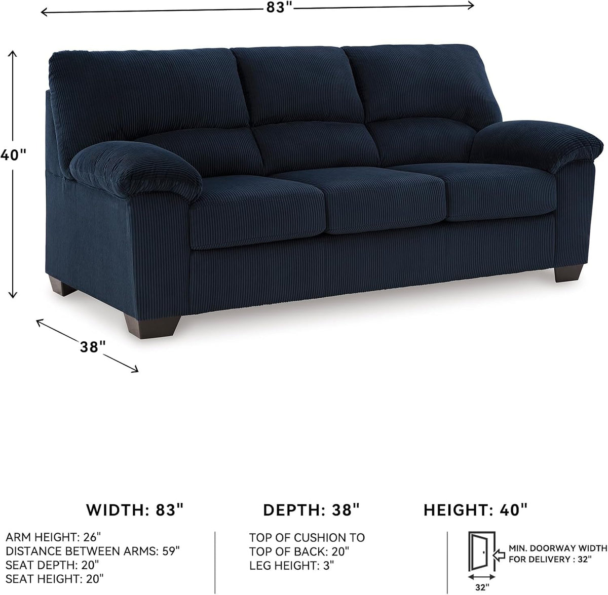 Blue Corduroy Contemporary Sofa For Comfortable Living by ShipItFurniture