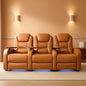 Orange Top Grain Leather Home Theater Seating Row Of Three USB Charger by ShipItFurniture