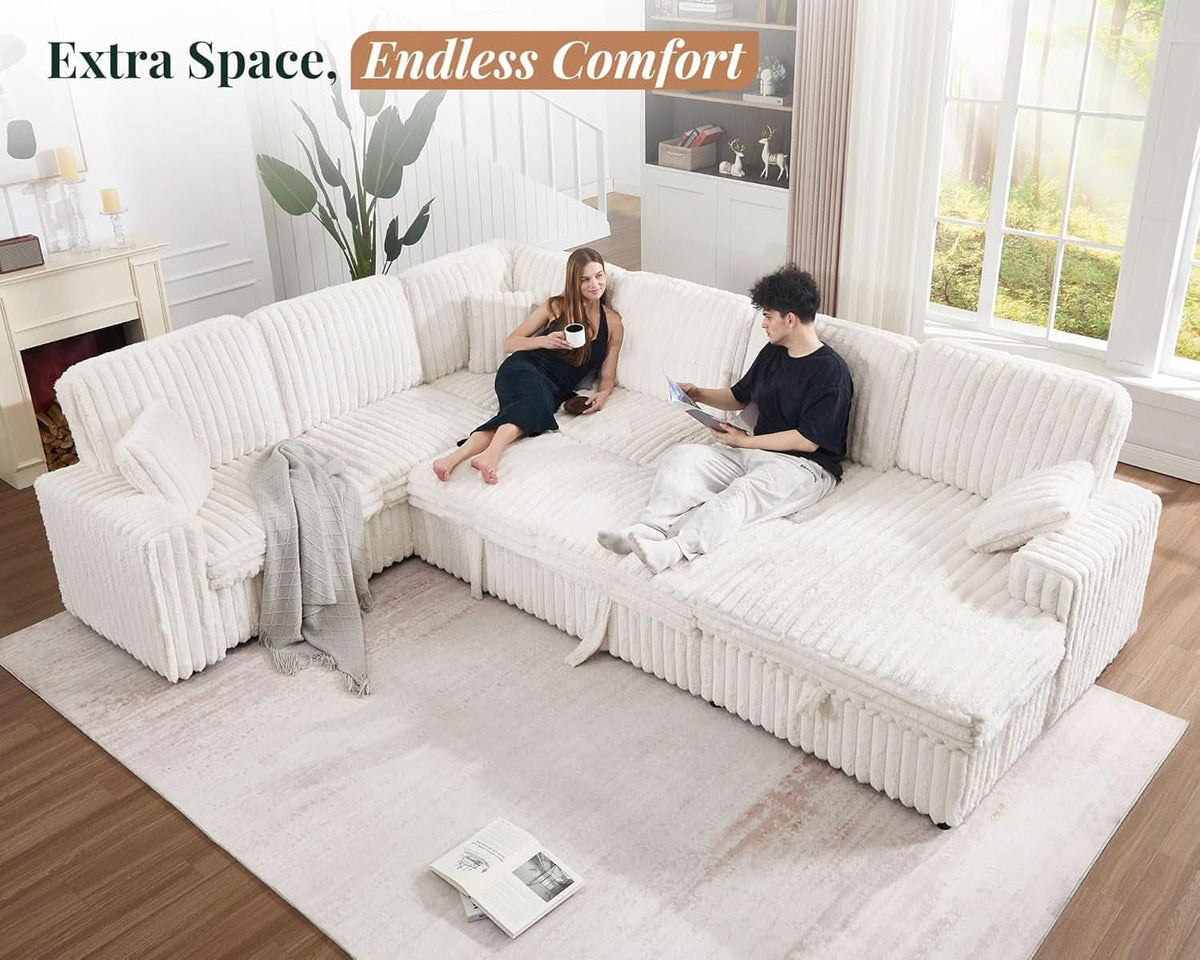 One Hundred Thirty Inch Sleeper Sofa With White Faux Fur by ShipItFurniture