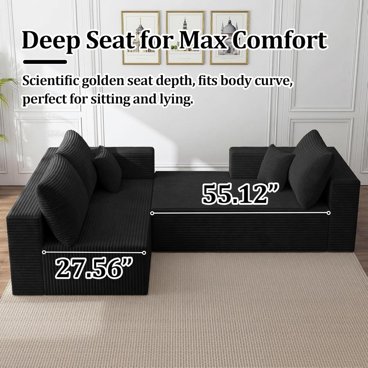 Black 92.5 Inch Modular Sectional Sofa Convertible by ShipItFurniture