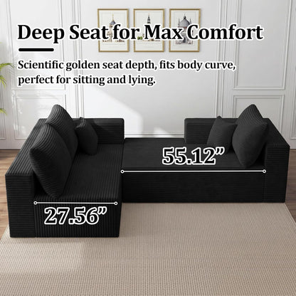 Black 92.5 Inch Modular Sectional Sofa Convertible by ShipItFurniture