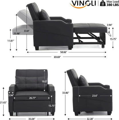 Black Multifunctional Sleeper Chair Sofa Bed Usb Ports by ShipItFurniture