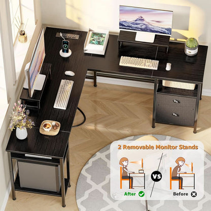 Fifty Nine Inch L Shaped Desk With Black Storage Drawers Unit by ShipItFurniture