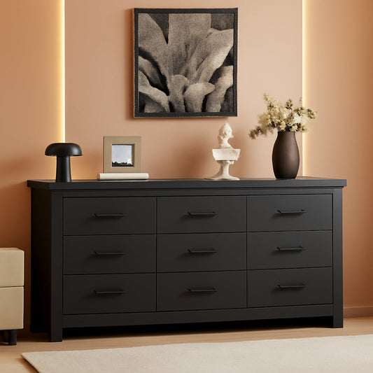 Black Vintage Ornate Solid Wood Dresser With Nine Drawers by ShipItFurniture