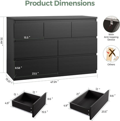 Black Seven Drawer Contemporary Wooden Dresser Bedroom by ShipItFurniture