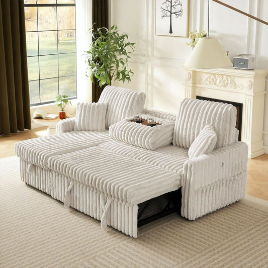 Beige 81Inch Ultra SleeperSofa With Charging Station by ShipItFurniture