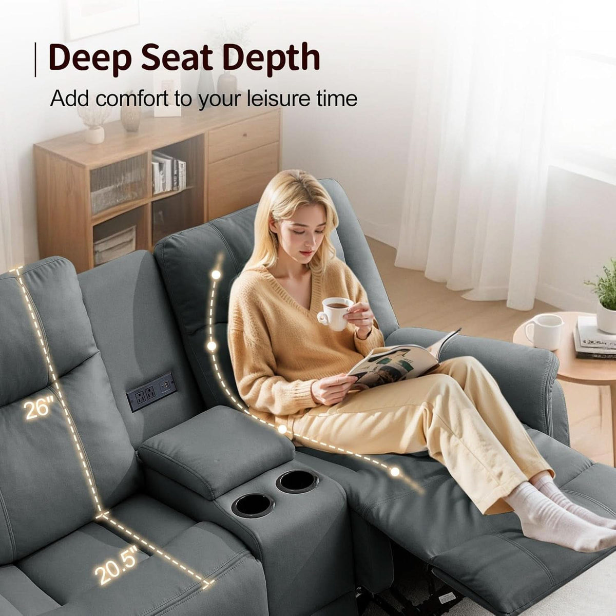 Two Seater Recliner Sofa With USB Charging Port And Cup Holders by ShipItFurniture