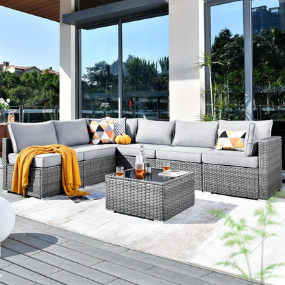 Outdoor Seven Piece Conversation Set with Coffee Table by ShipItFurniture