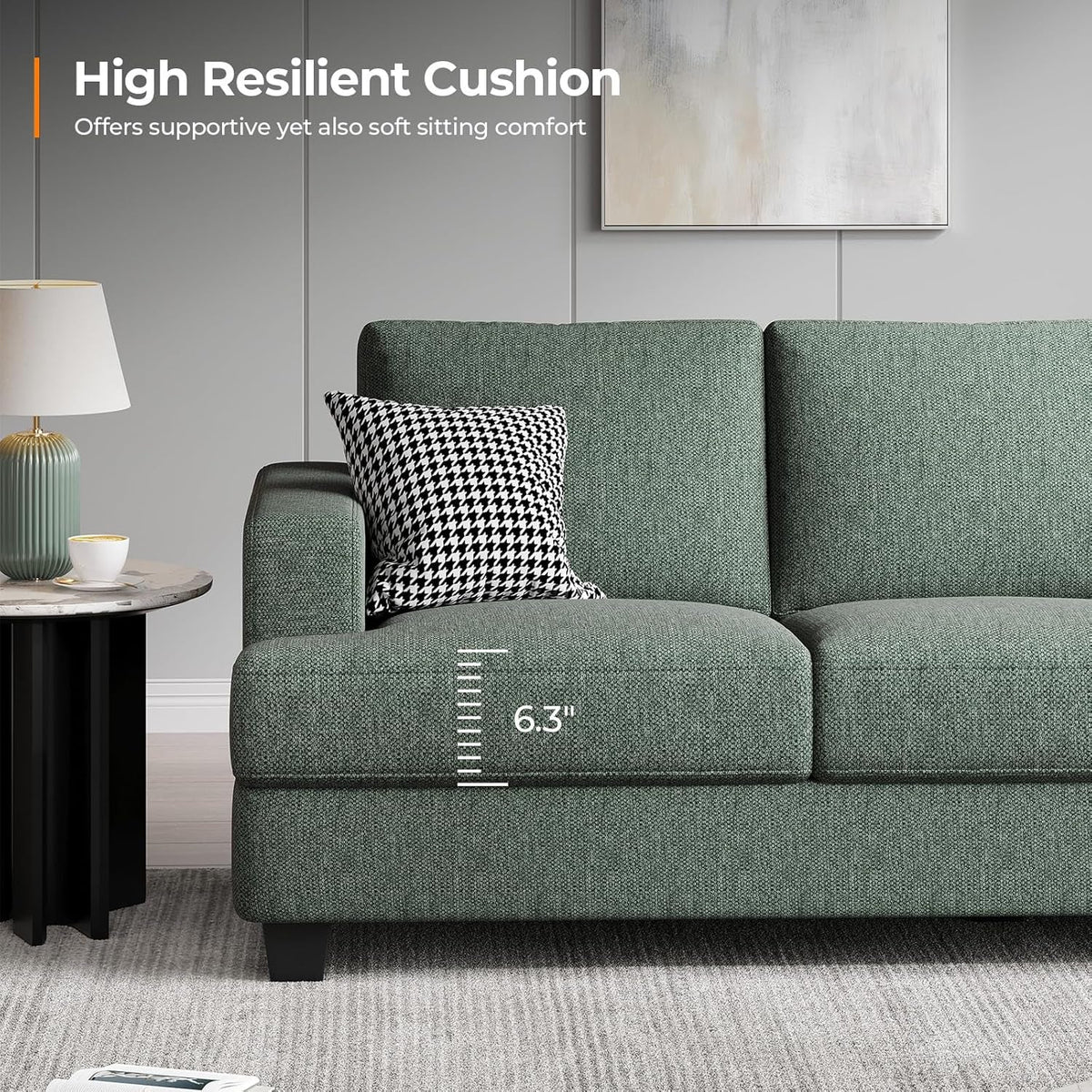 89Inch Sofa With ExtraDeep Seats Light Green Premium Fabric Upholstery by ShipItFurniture