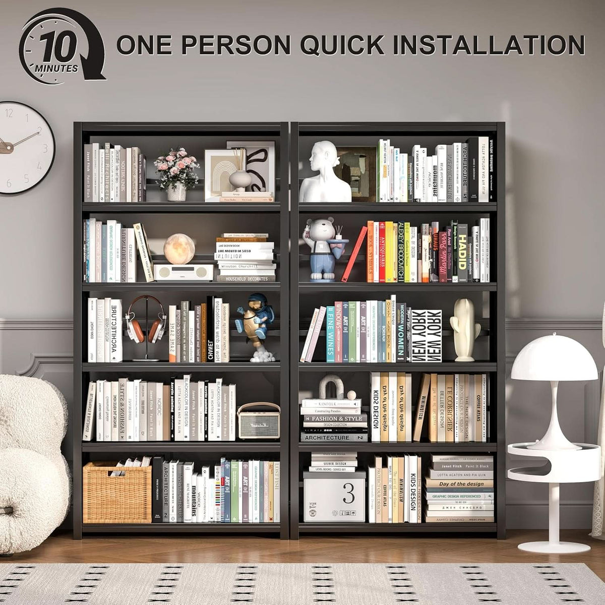 All Metal Five Tier Bookcase Matte Black Industrial by ShipItFurniture