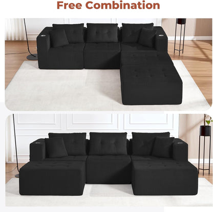 100 Inch U Shaped Oversized Modular Sofa Luxurious Corduroy by ShipItFurniture