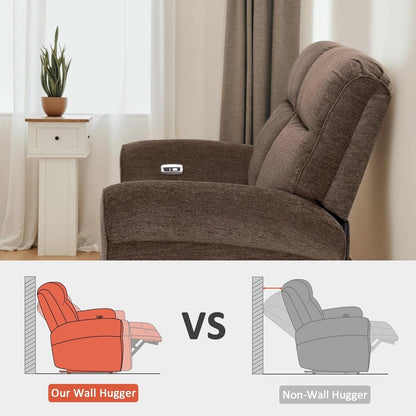 Fabric 64.6 Inch Dark Brown Wall Hugger Power Recliner Loveseat by ShipItFurniture