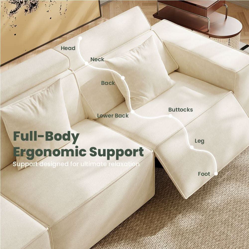 Modular Sectional Sofa With Velvet Beige Finish Recliner Compact Layout by ShipItFurniture