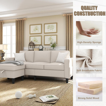 Seventy EightInch Beige Linen Sectional Sofa Storage by ShipItFurniture