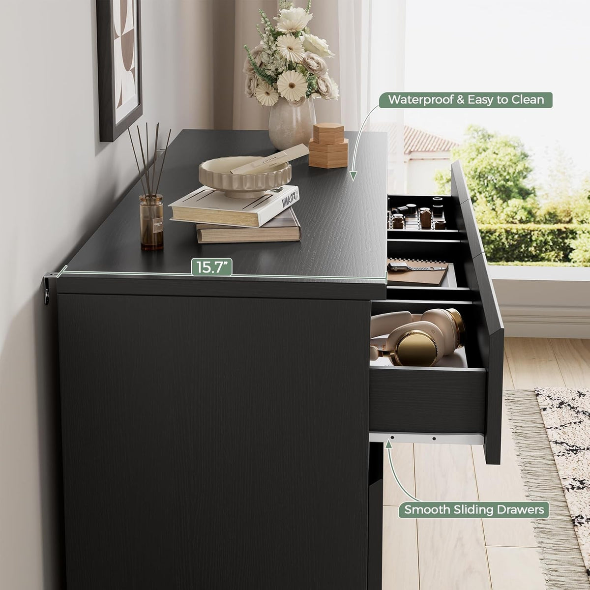 Black Seven Drawer Contemporary Wooden Dresser Bedroom by ShipItFurniture